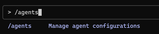 /agentsコマンドでエージェント設定を管理するClaude Codeのターミナル画面